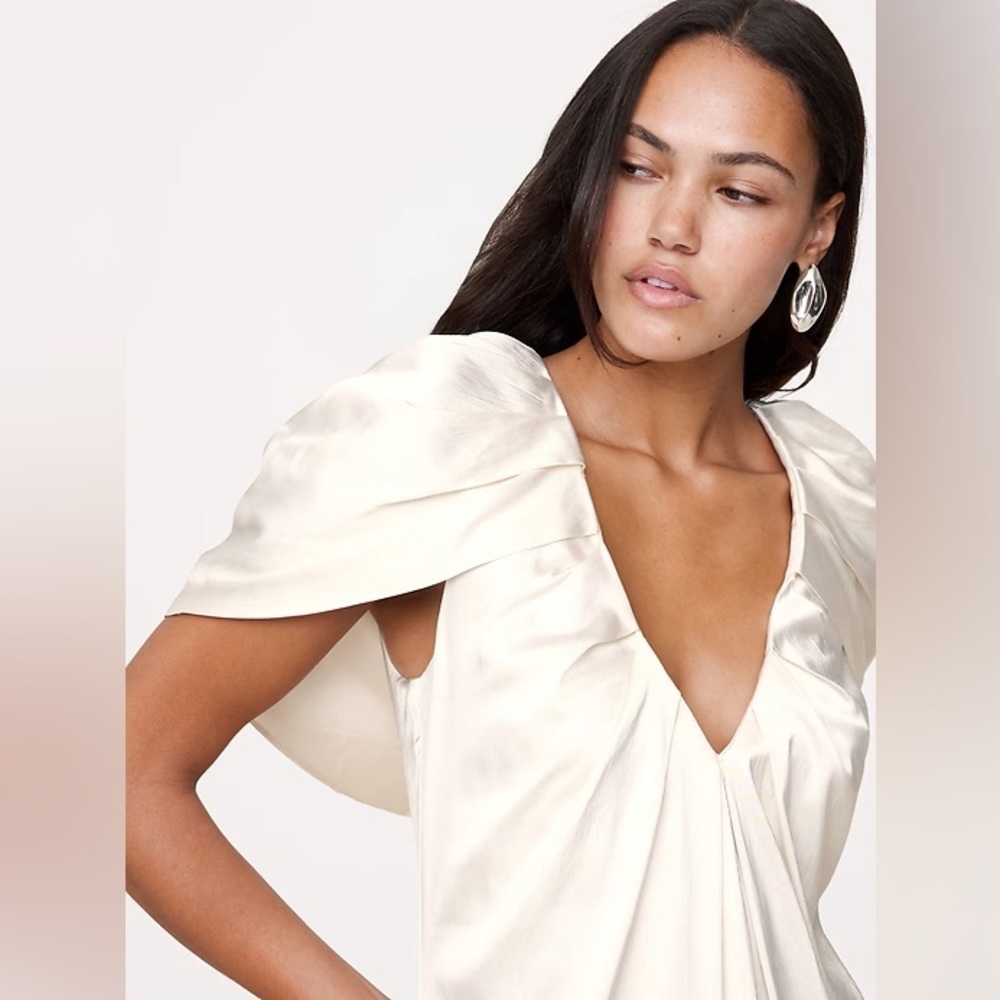 NEW! Banana Republic Stretch-Satin Cape Maxi Dress - Picture 3 of 7
